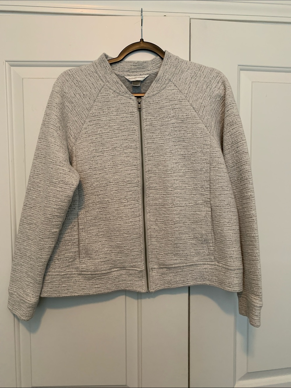 Christopher & Banks Light Gray Zip-Front Bomber Jacket